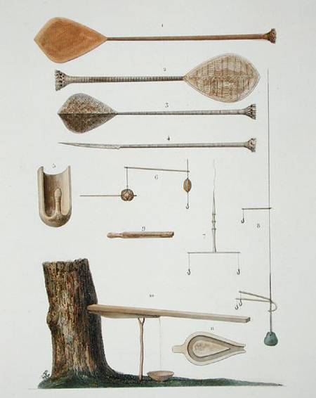Society Islands: pangas, fishing hooks and other tools, from 'Voyage autour du Monde, executee par O from Antoine Chazal