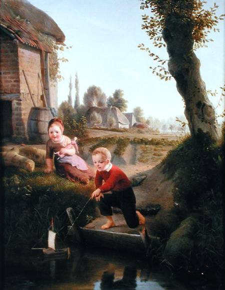 Two children playing with a boat from Antoine de Bruycker