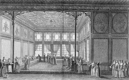Interior of a drawing room in the Topkapi Palace of the Sultana Hadidge, sister of Selim III from Anton Ignaz Melling