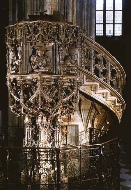 'Pilgram's Pulpit', decorated with busts of the Four Fathers of the Church, theologians representing from Anton  Pilgram