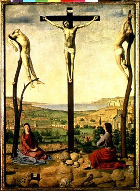 Calvary or, Christ Between the Two Thieves with Mary and John the Baptist from Antonello da Messina