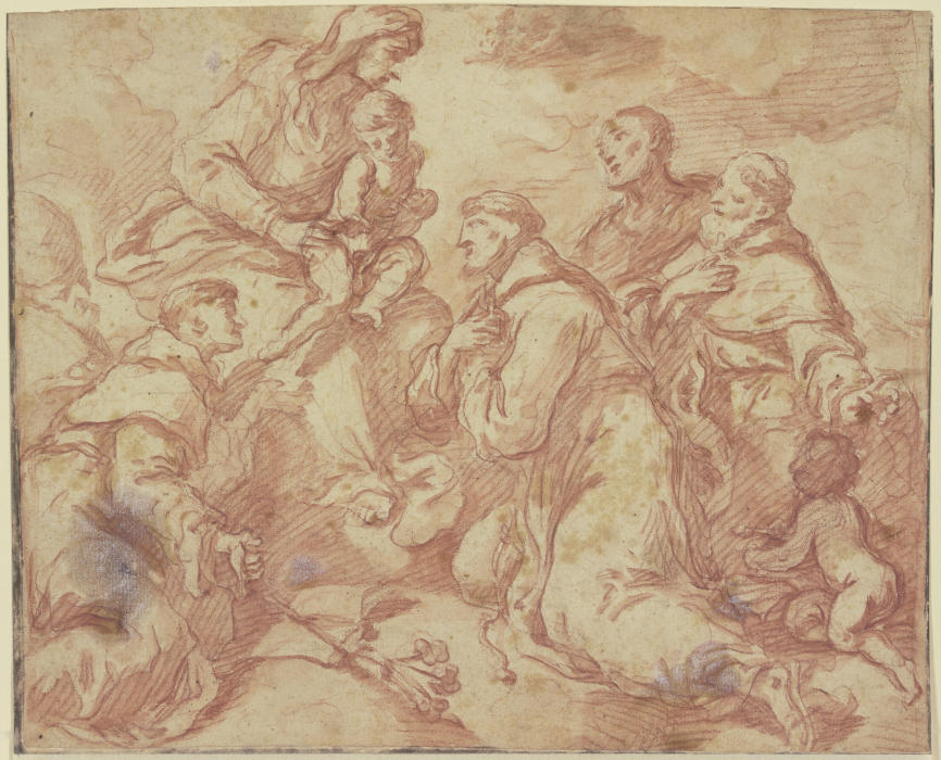 Die Muttergottes mit dem Jesuskind auf Wolken, umgeben von den Heiligen Antonius von Padua und Franz from Antonio Balestra