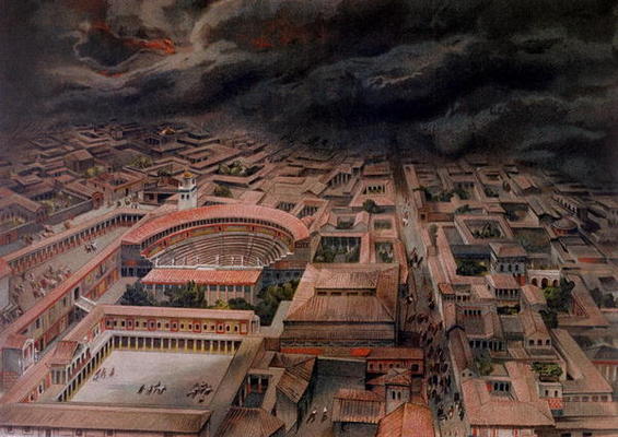 The Eruption of Vesuvius at Pompeii in 79 AD (colour litho) from Antonio Niccolini