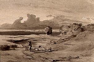 Entwurf zum Gemälde Landschaft bei Sonnenuntergang from Arnold Böcklin