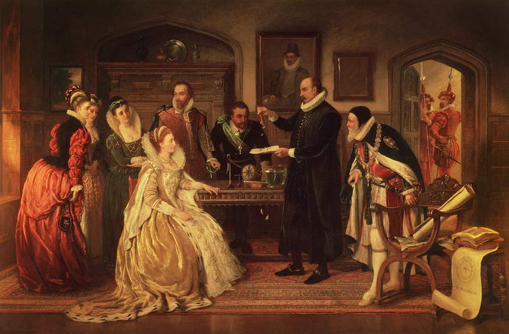 Dr William Gilberd (1540-1603) showing his Experiment on Electricity to Queen Elizabeth I and her Co from Arthur Ackland Hunt