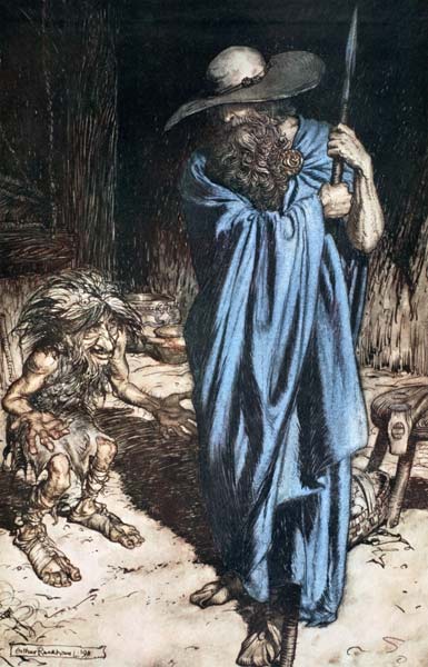 Mime and the Wanderer. Illustration for "Siegfried and The Twilight of the Gods" by Richard Wagner from Arthur Rackham