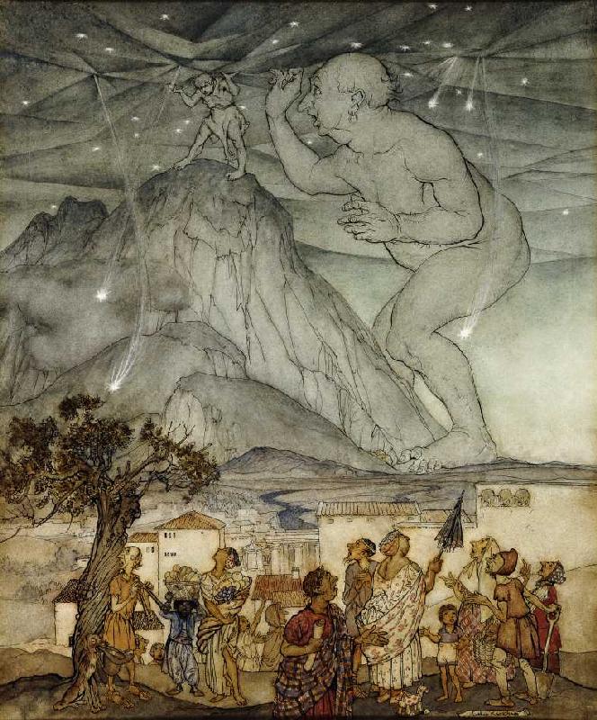 Herkules trägt für Atlas den Himmel (Zeichnung für 'Hawthorne's Wonder Book') from Arthur Rackham