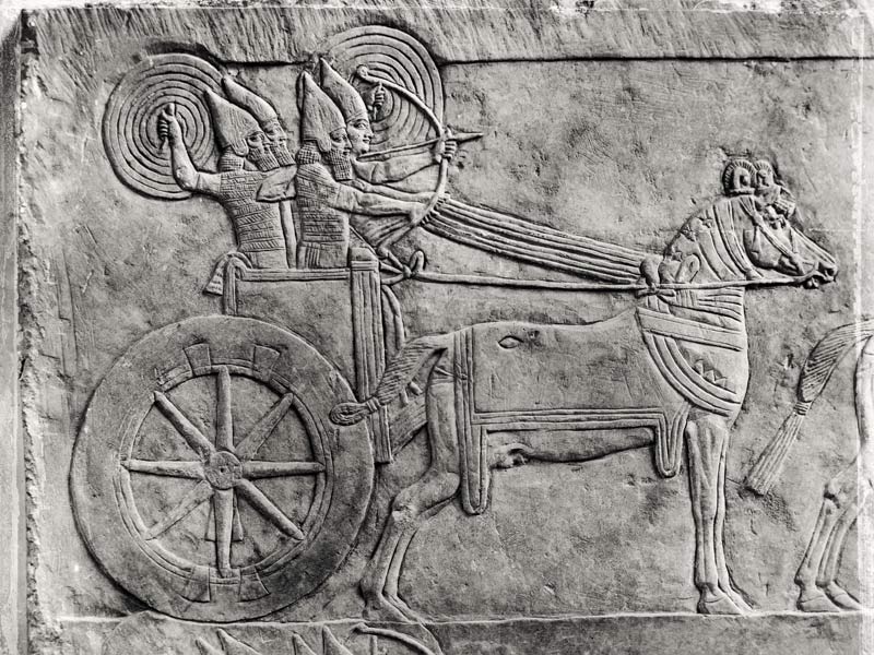 Fragment of a relief depicting the Assyrian army in battle, from the Palace of Ashurbanipal in Ninev from Assyrian