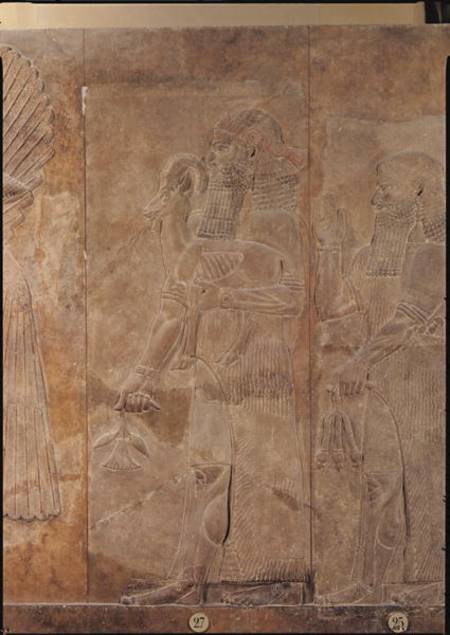 Relief depicting Sargon II (721-705 BC) or a priest carrying a sacrificial gazelle, from the Palace from Assyrian