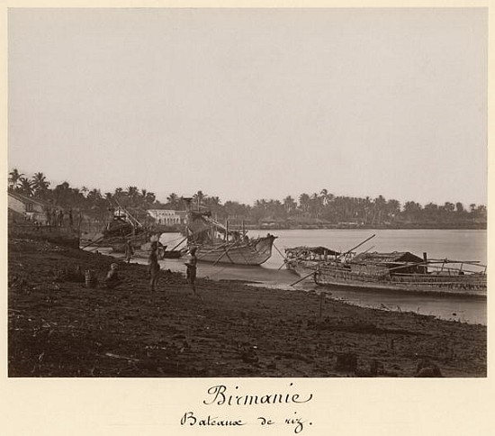 Boats carrying rice on the River Thanlwin, Mupun district, Moulmein, Burma, late 19th century from (attr. to) Philip Adolphe Klier