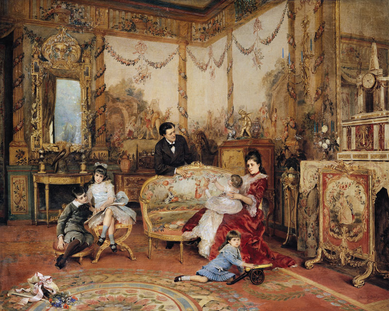 Victorien Sardou (1831-1908) and his Family in their Drawing Room at Marly-le-Roi from Auguste de la Brely