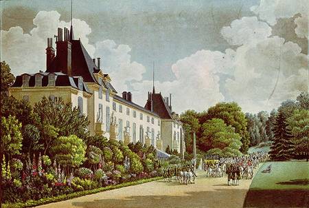 View of the Chateau de la Malmaison next to the park, from 'Views of the Malmaison' from Auguste Simon Garneray