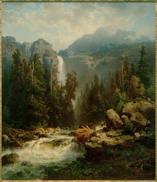 Norwegische Landschaft mit Wasserfall from Augustus Wilhelm Leu