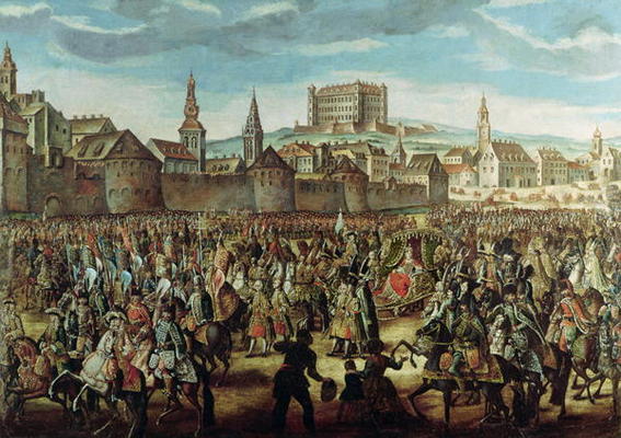 The Arrival of Empress Maria Theresa of Austria (1717-80) at Pressburg (Bratislava) on 25th August 1 from Austrian School, (18th century)