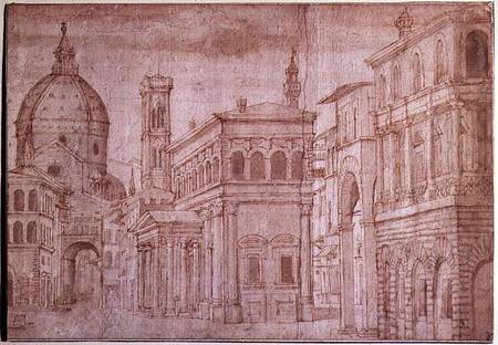 Architectural Capriccio (pen & ink on paper) from Baldassare Lanci