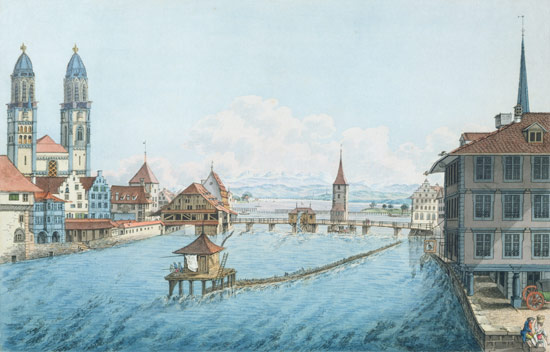 Zürich, Limmat und Fraumünster from Balthasar Anton Dunker