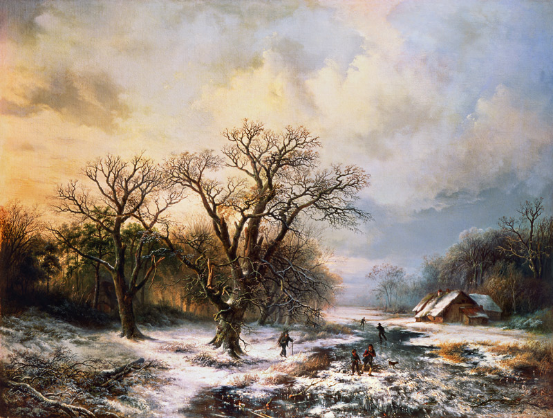 Winterlandschaft mit Eisläufern und Reisigsammlern from Barend Cornelisz. Koekkoek
