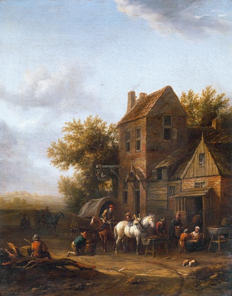 Travellers Watering their Horses Outside an Inn from Barend Gael or Gaal