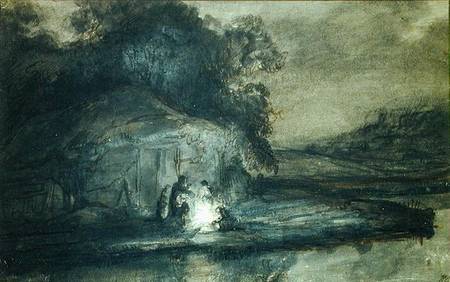 Nocturnal landscape with a river and shepherds from Barent Fabritius