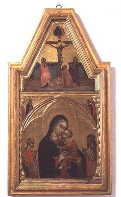 Madonna and Child with St. John the Baptist and St. Catherine, with Crucifixion scene above from Barnaba da Modena