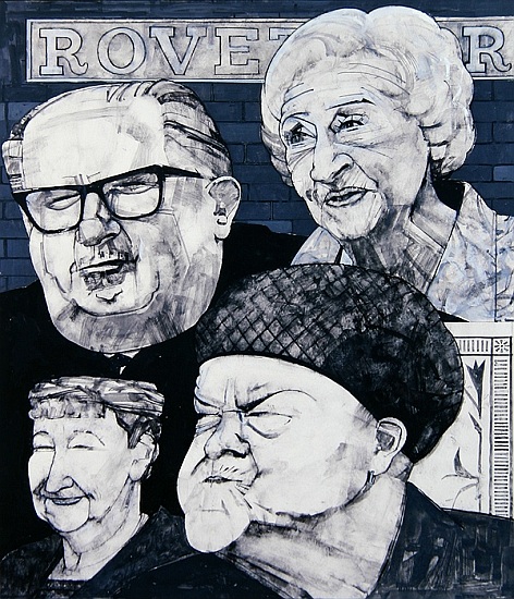 Portrait of four characters from Coronation Street, illustration for The Listener, 1970s from Barry  Fantoni
