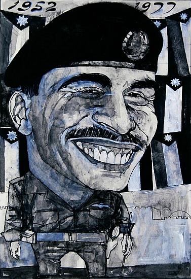 Portrait of King Hussein of Jordan, illustration for The Sunday Times, 1970s from Barry  Fantoni