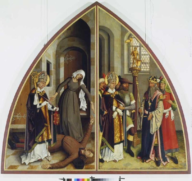 Der hl. Valentin heilt den Fallsüchtigen und verweigert den Götzendienst. from Bartholomeus Zeitblom