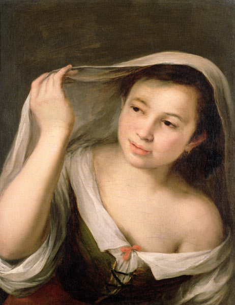 A young girl raising her veil from Bartolomé Esteban Perez Murillo