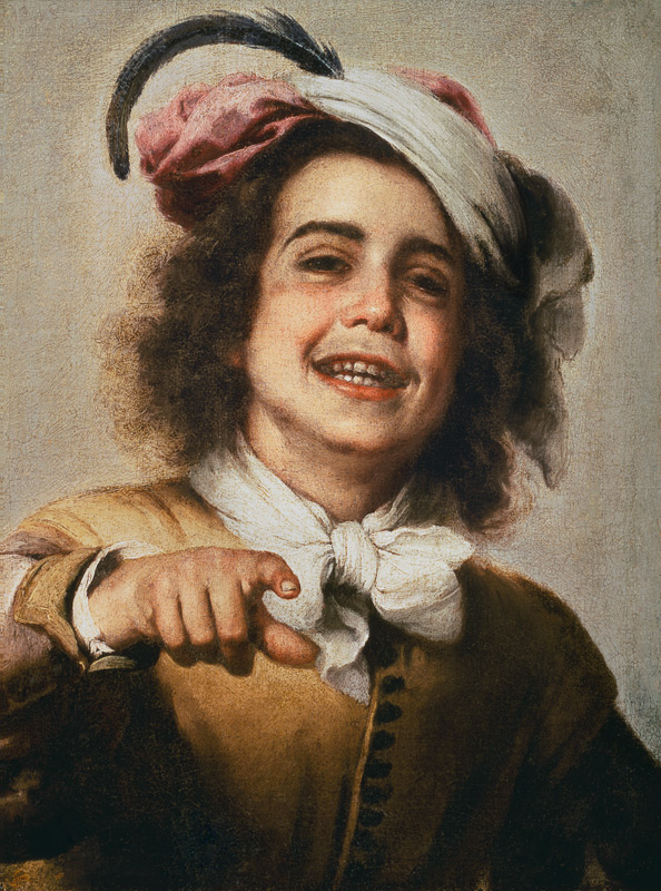Lachender Junge mit federgeschmücktem Kopfputz. from Bartolomé Esteban Perez Murillo