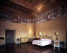 Bedroom decorated with a frieze depicting towns under Medici rule