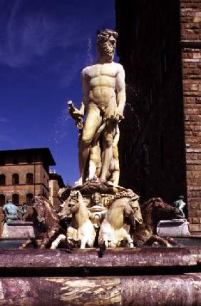 The Fountain of Neptune, detail of the figure of Neptune and seahorses