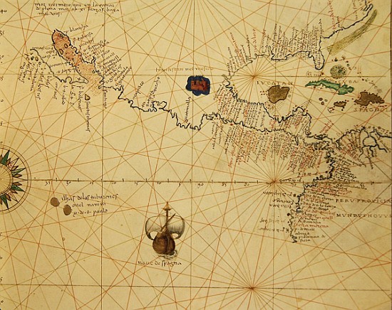 Central America, from an Atlas of the World in 33 Maps, Venice, 1st September 1553(detail from 33096 from Battista Agnese