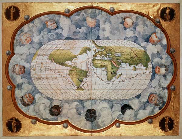 Map tracing Magellan''s world voyage, once owned Charles V, 1545  (see also 63417) from Battista Agnese