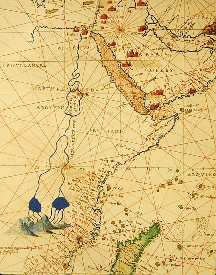 Part of Africa, from an Atlas of the World in 33 Maps, Venice, 1st September 1553(detail from 330955 from Battista Agnese