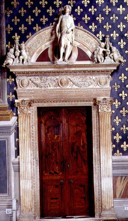 Door frame in the Sala dei Gigli depicting St. John the Baptist from Benedetto  da Maiano