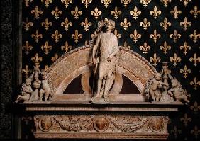 St. John the Baptist flanked by two candlesticks, from a door frame in the Sala dei Gigli