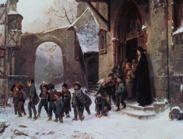 Snow Scene: Children Leaving School from Benjamin Vautier