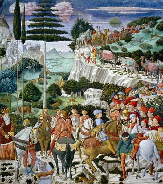The Journey of the Magi to Bethlehem, the left hand wall of the chapel from Benozzo Gozzoli