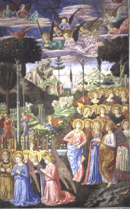 Angels in a heavenly landscape, the right hand wall of the apse, from the Journey of the Magi cycle from Benozzo Gozzoli