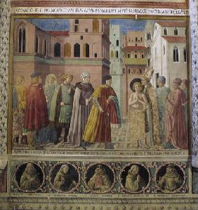 Der Heilige Franz von Assisi sagt sich von seinem Vater los und begibt sich in den Schutz des Bischo