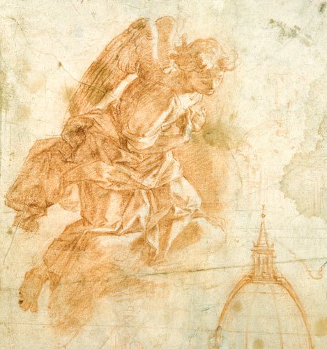 Suspended angel and architectural sketch from Bernardino Barbatelli Poccetti