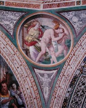 The Expulsion of Adam and Eve, from the pendentive of the dome