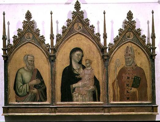 Madonna and Child with SS. Matthew and Nicholas, altarpiece, 1328 (tempera on panel) from Bernardo Daddi