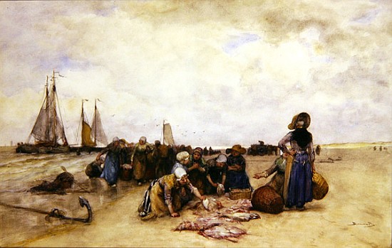 Fish Sale on the Beach from Bernardus Johannes Blommers or Bloomers