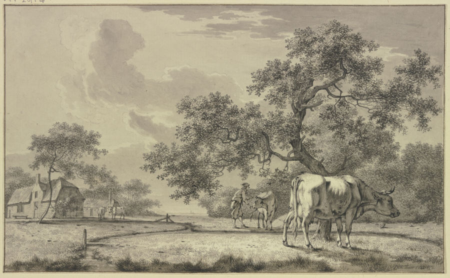 Unter einem Baum ein Bauer bei zwei Kühen from Bernhard Heinrich Thier