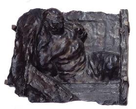 Sozialer Realismus: „Die menschliche Maschine“ Bronzerelief von Bernhard Hoetger (1874-1949) 1902 Pa