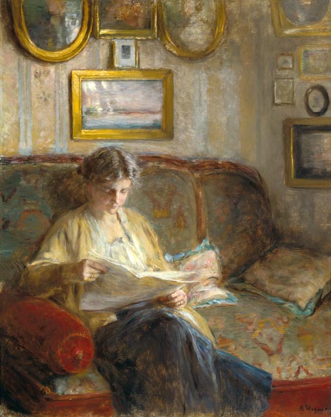 Lesende Frau in einem Innenraum. from Bertha Wegmann