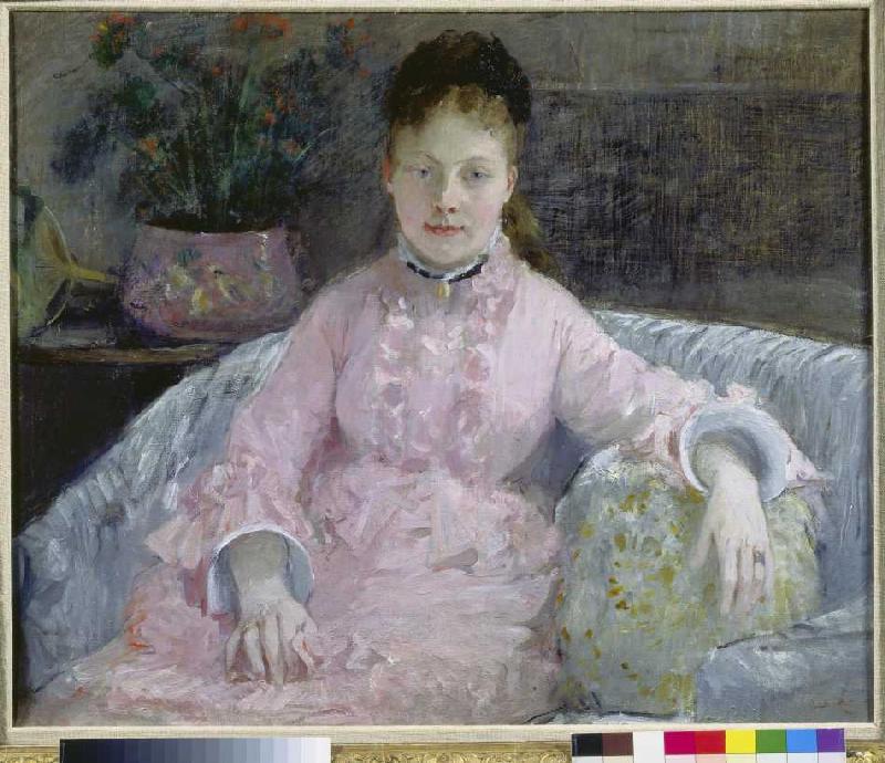 Frau in rosafarbenem Kleid. from Berthe Morisot