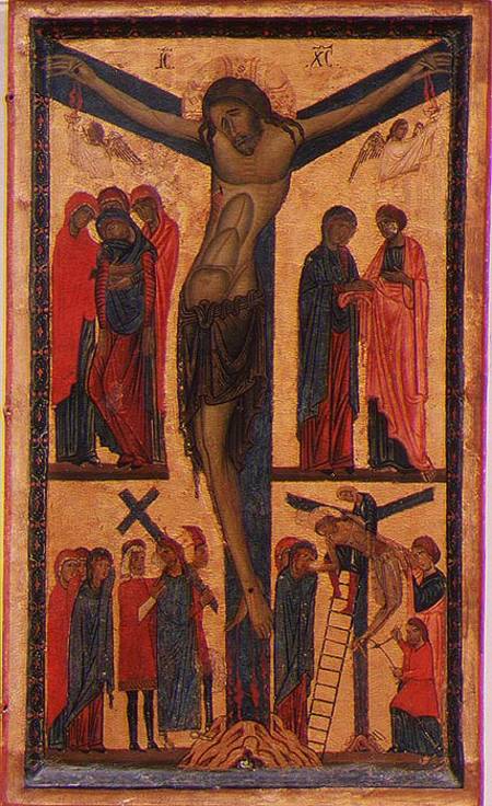 The Crucifixion with Holy women, mourners, Christ on the Road to Calvary and the Deposition, right p from Bonaventura Berlinghieri