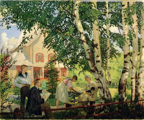 At Home, 1914-18 (oil on canvas) from Boris Mikhailovich Kustodiev